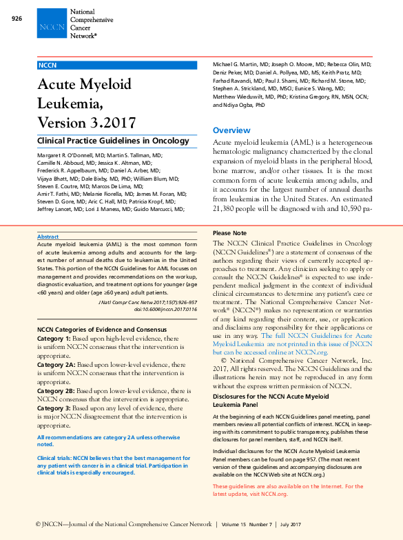 (PDF) Acute Myeloid Leukemia, Version 3.2017, NCCN Clinical Practice ...