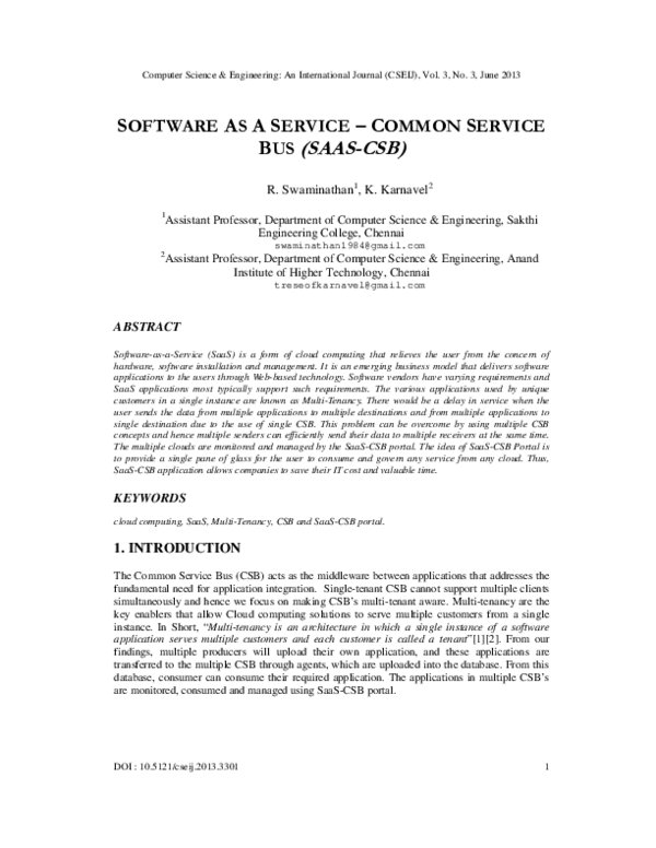 (PDF) Software as a Service - Common Service Bus (SAAS-CSB)