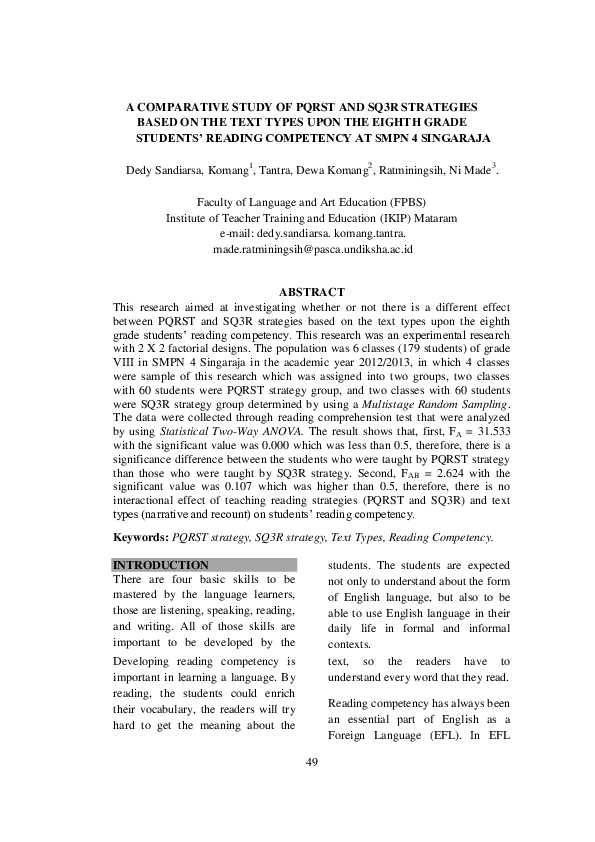 (PDF) A Comparative Study of PQRST and SQ3R Strategies Based on the ...