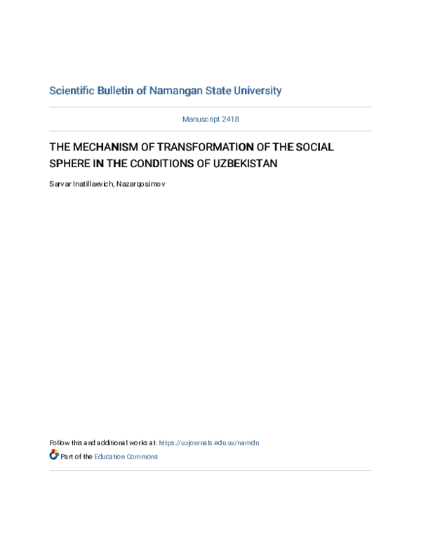 (PDF) The Mechanism of Transformation of the Social Sphere in the ...