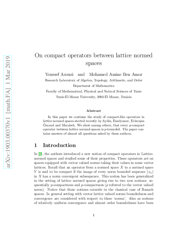 (PDF) Compact operators between lattice normed spaces