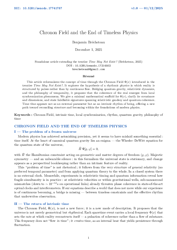 (PDF) Chronon Field and the End of Timeless Physics