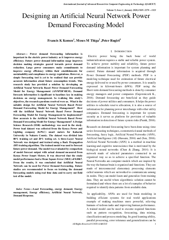 (PDF) Designing an Artificial Neural Network Power Demand Forecasting Model