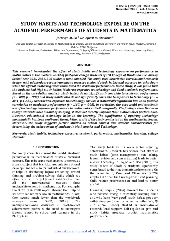 (PDF) STUDY HABITS AND TECHNOLOGY EXPOSURE ON THE ACADEMIC PERFORMANCE ...