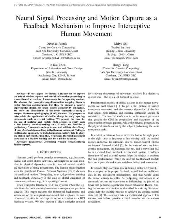 (PDF) Neural Signal Processing and Motion Capture as a Feedback ...