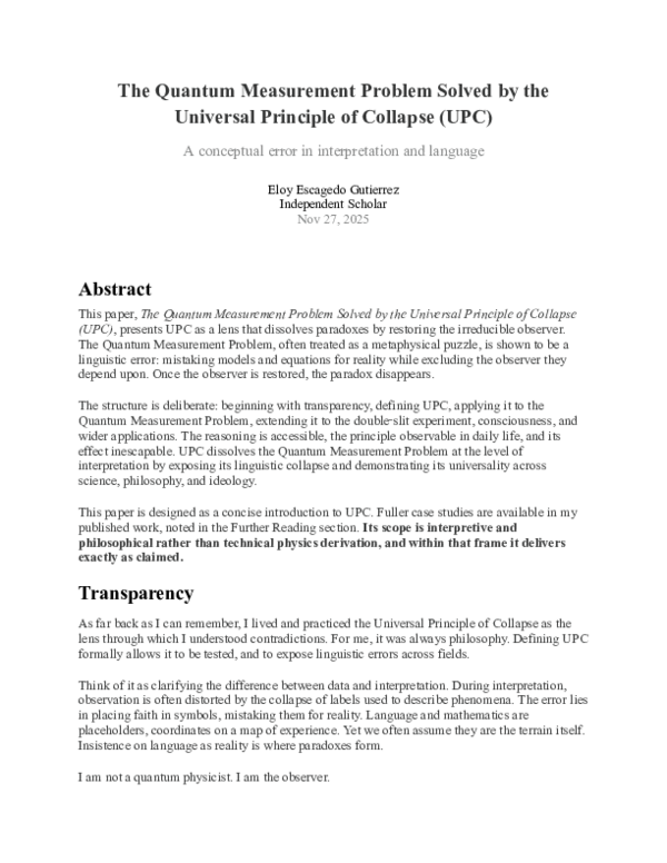 (PDF) The Quantum Measurement Problem Solved by the Universal Principle ...