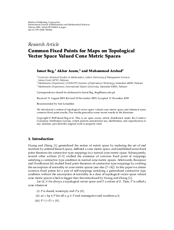 (PDF) Common Fixed Points for Maps on Topological Vector Space Valued ...