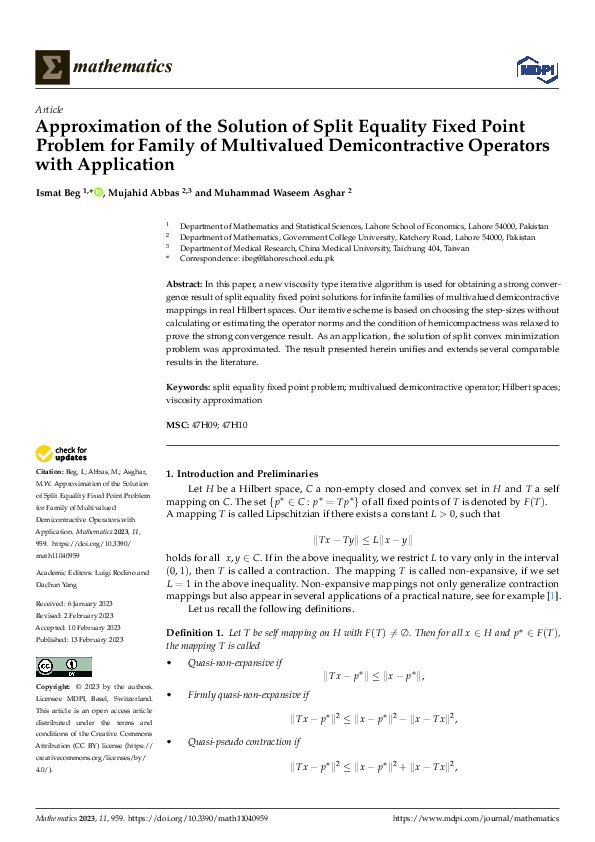 (PDF) Approximation of the Solution of Split Equality Fixed Point ...