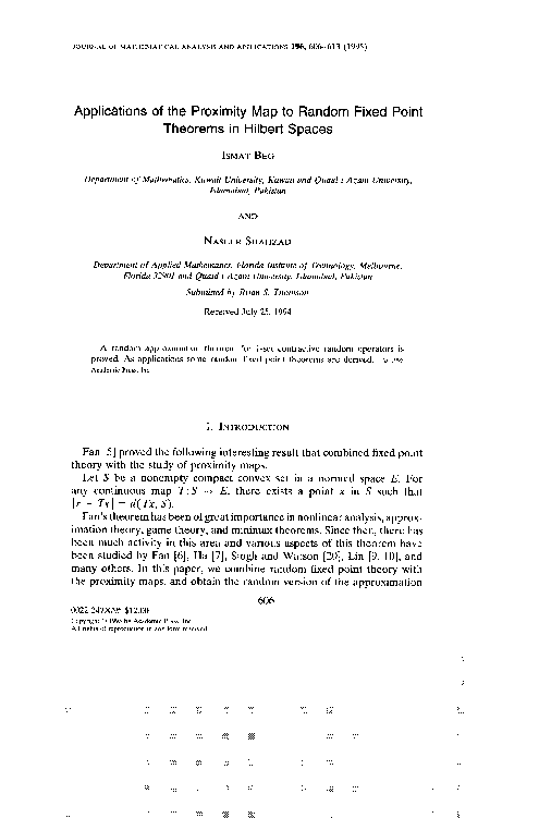 (PDF) Applications of the Proximity Map to Random Fixed Point Theorems ...