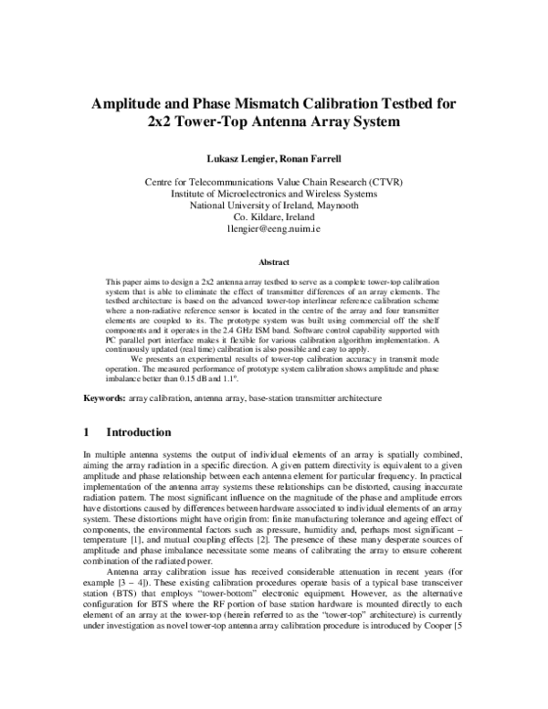 (PDF) Amplitude and phase mismatch calibration testbed for 2 x 2 tower ...