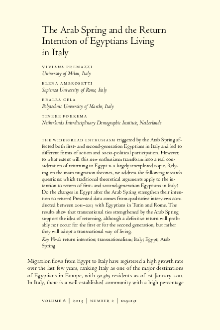 (PDF) The Arab Spring and the return intention of Egyptians living in Italy