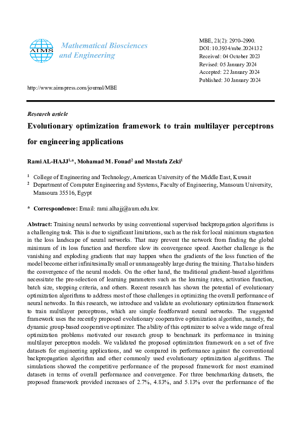 (PDF) Evolutionary optimization framework to train multilayer ...
