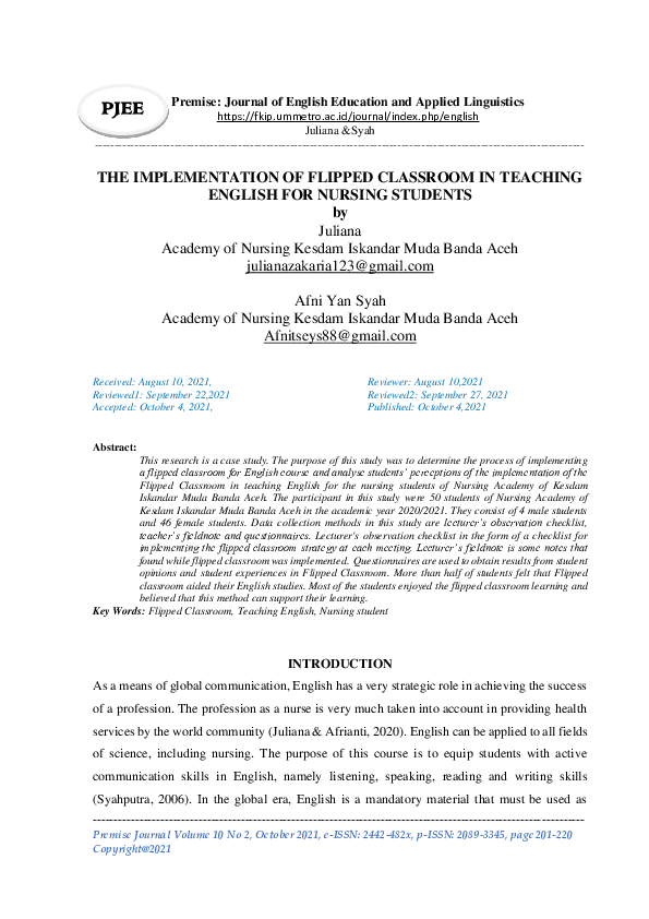 (PDF) Premise: Journal of English Education and Applied Linguistics