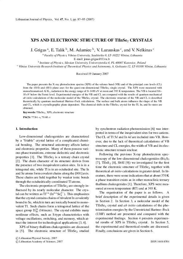 (PDF) XPS and electronic structure of TlInSe2crystals