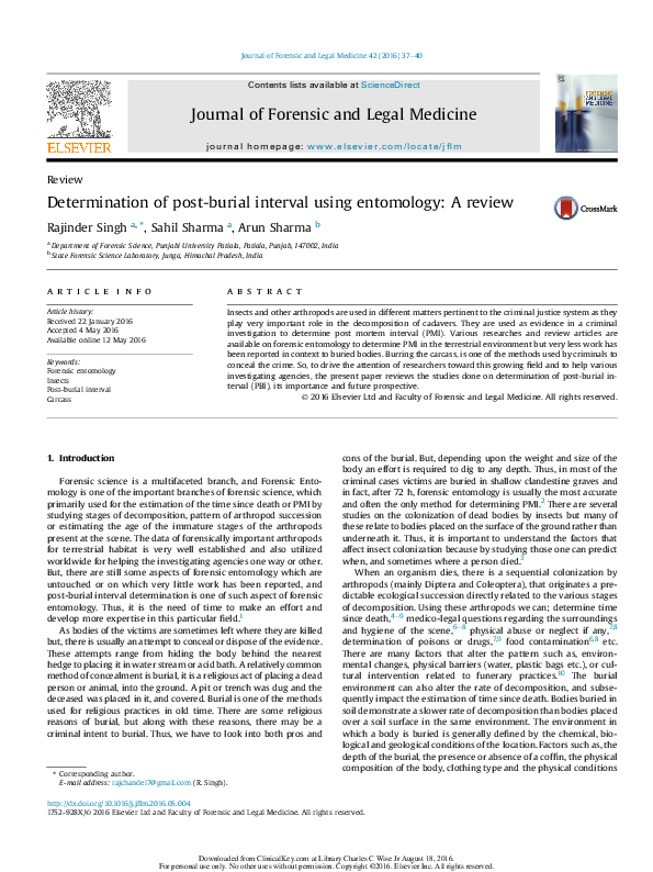 (PDF) Determination of post-burial interval using entomology: A review