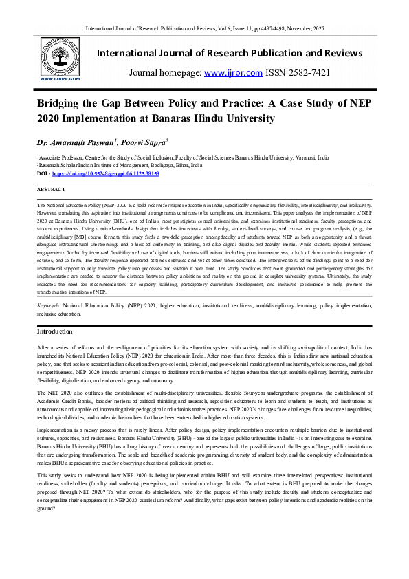 (PDF) Bridging the Gap Between Policy and Practice A Case Study of NEP ...