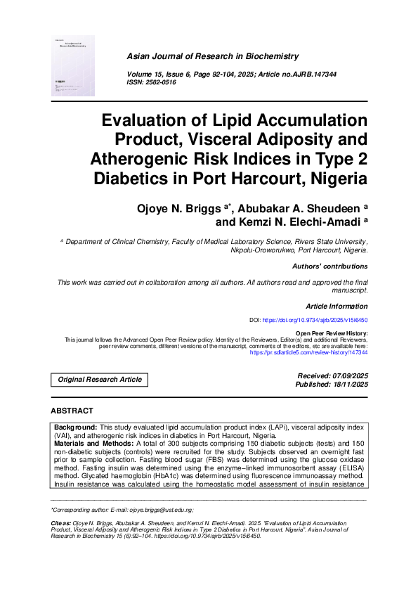 (PDF) Evaluation of Lipid Accumulation Product, Visceral Adiposity and ...