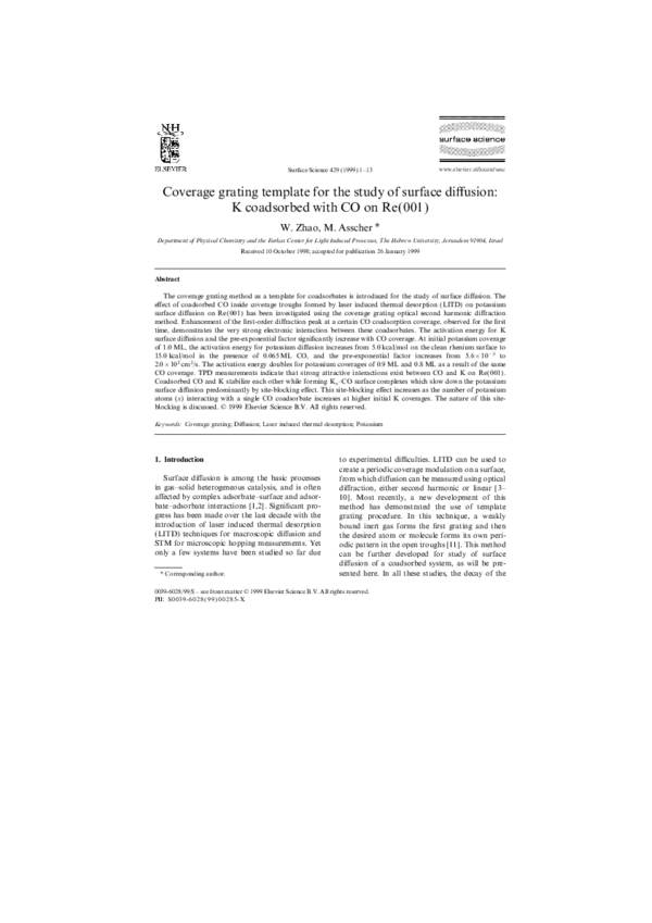 (PDF) Coverage grating template for the study of surface diffusion: K ...