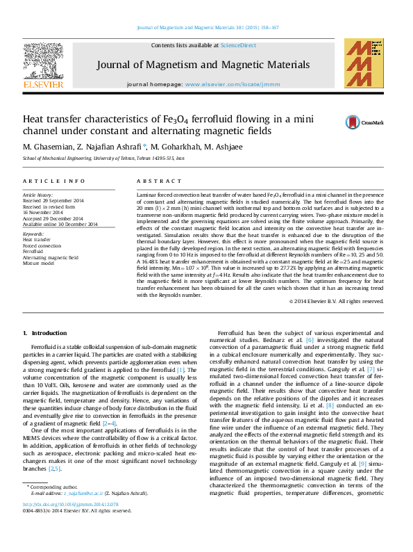 (PDF) Heat transfer characteristics of Fe3O4 ferrofluid flowing in a ...