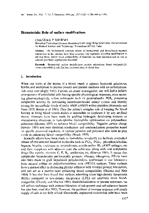 (PDF) Biomaterials: Role of surface modifications