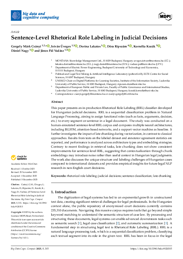 (PDF) Sentence-Level Rhetorical Role Labeling in Judicial Decisions