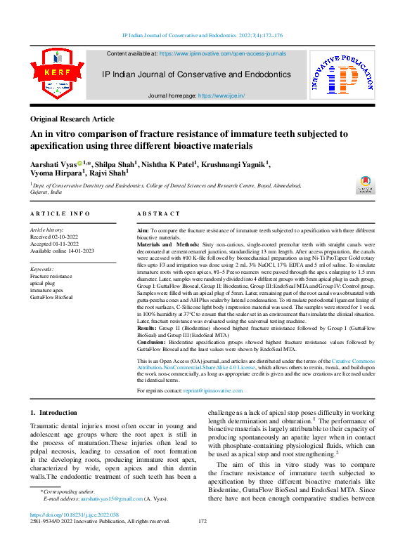 (PDF) An in vitro comparison of fracture resistance of immature teeth ...