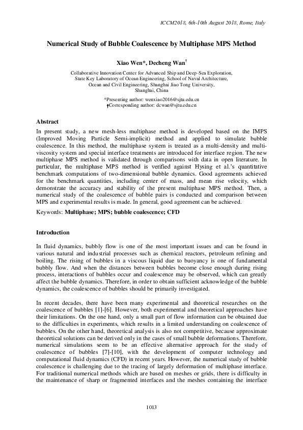 (PDF) Numerical Study of Bubble Coalescence by Multiphase MPS Method