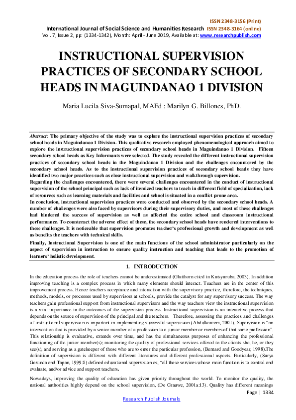 (PDF) Instructional Supervision Practices of Secondary School Heads in ...