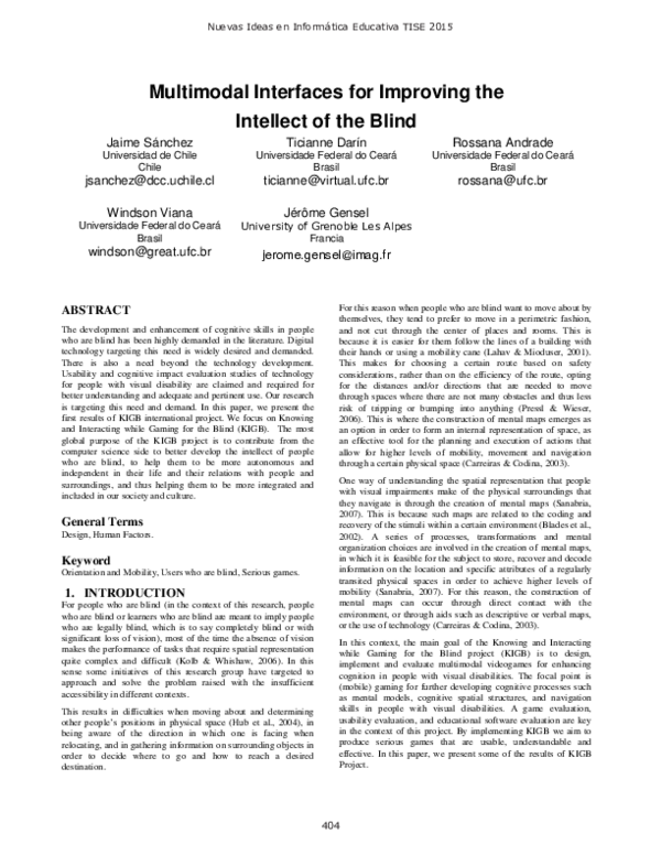 (PDF) Multimodal Interfaces for Improving the Intellect of the Blind