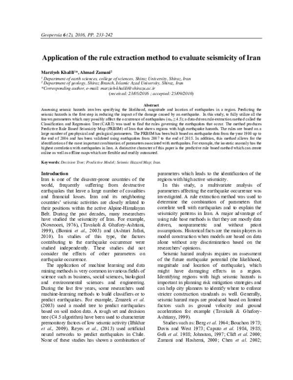 (PDF) Application of the rule extraction method to evaluate seismicity ...