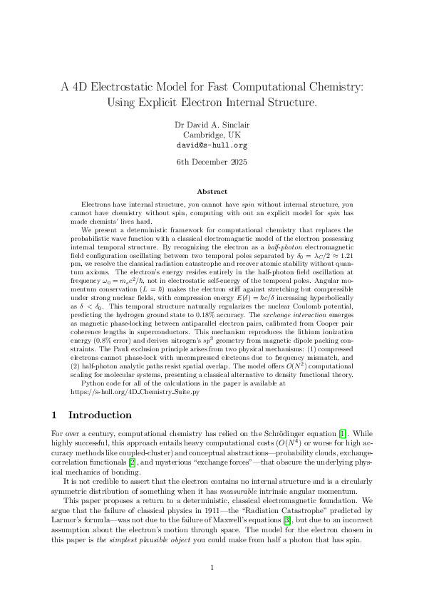 (PDF) A 4D Electrostatic Model for Fast Computational Chemistry: Using ...