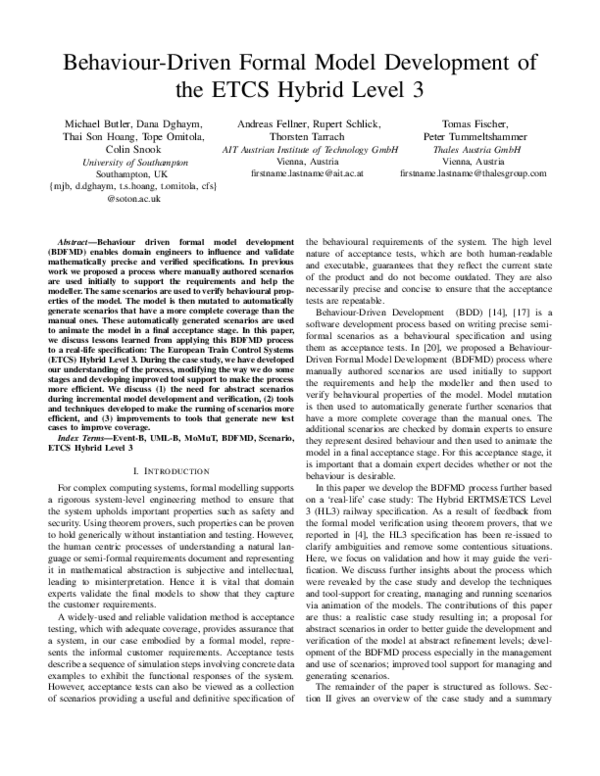 (PDF) Behaviour-Driven Formal Model Development of the ETCS Hybrid Level 3