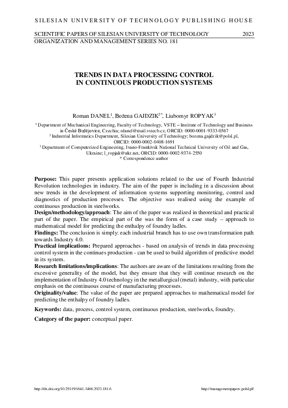 (PDF) Trends in data processing control in continuous production systems