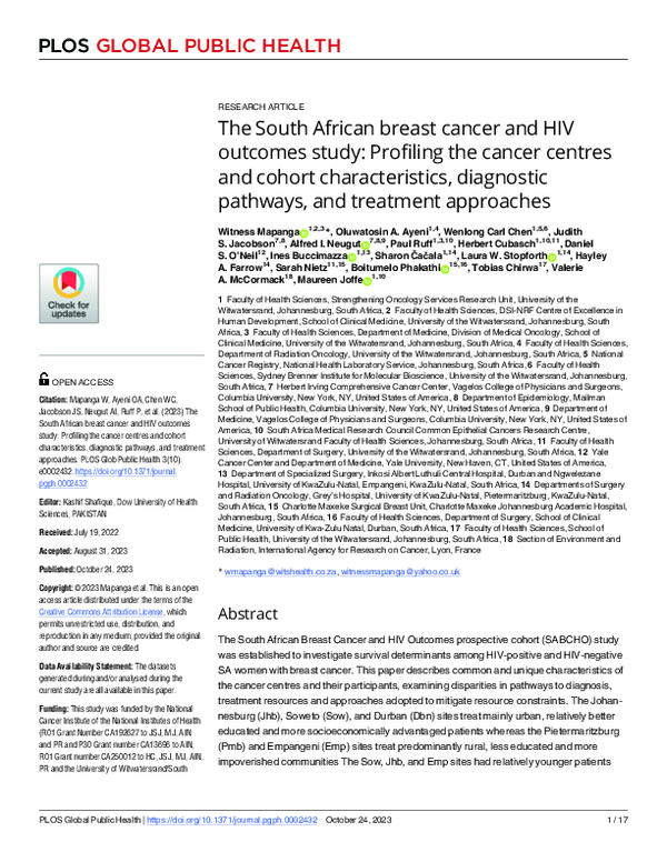 (PDF) The South African breast cancer and HIV outcomes study: Profiling ...