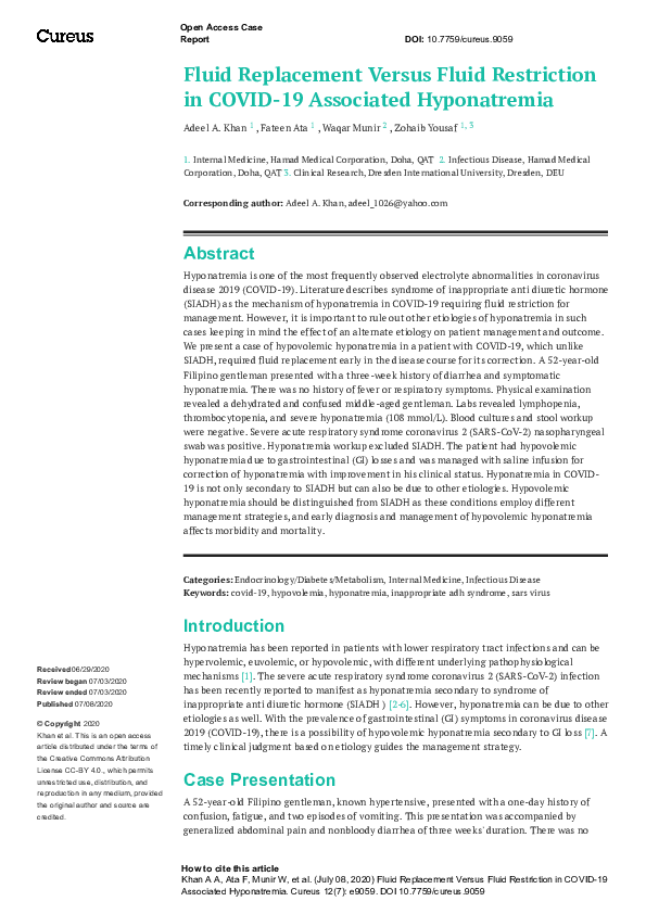 (PDF) Fluid Replacement Versus Fluid Restriction in COVID-19 Associated ...