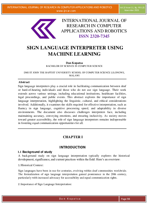 (PDF) SIGN LANGUAGE INTERPRETER USING MACHINE LEARNING