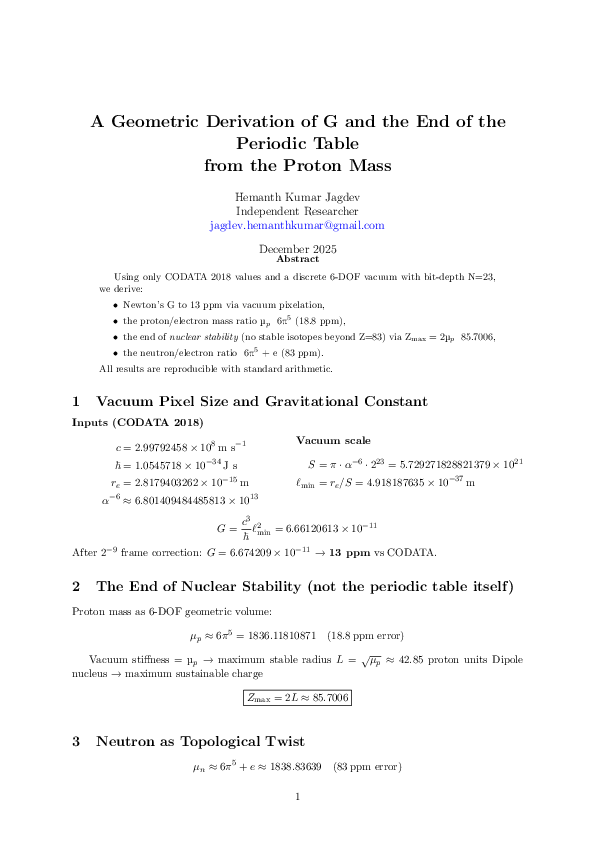 (PDF) A Geometric Derivation of G and the End of the Periodic Table ...