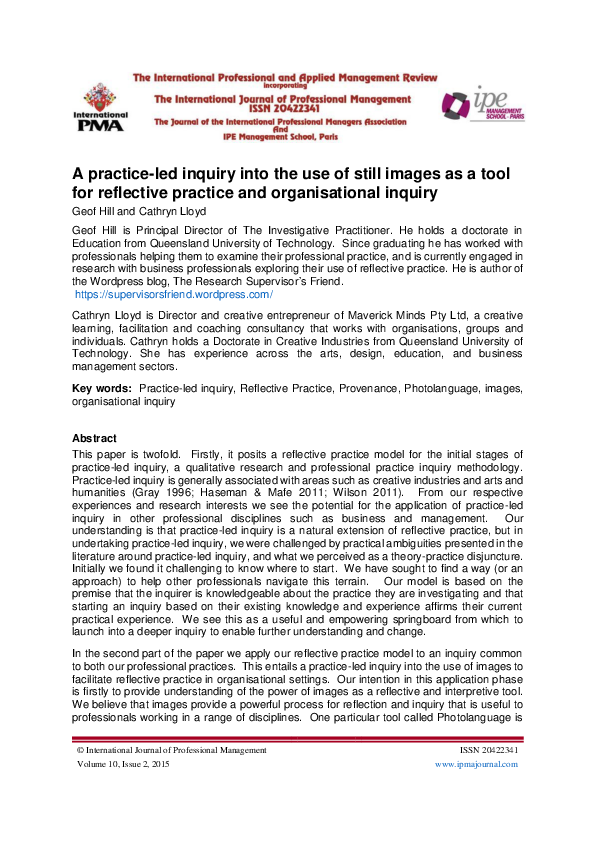 (PDF) A practice-led inquiry into the use of still images as a tool for ...