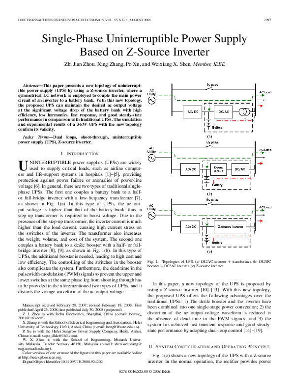 (PDF) Single-Phase Uninterruptible Power Supply Based on Z-Source Inverter