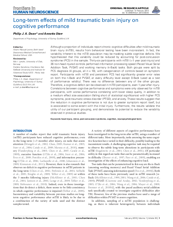 (PDF) Long-term effects of mild traumatic brain injury on cognitive ...