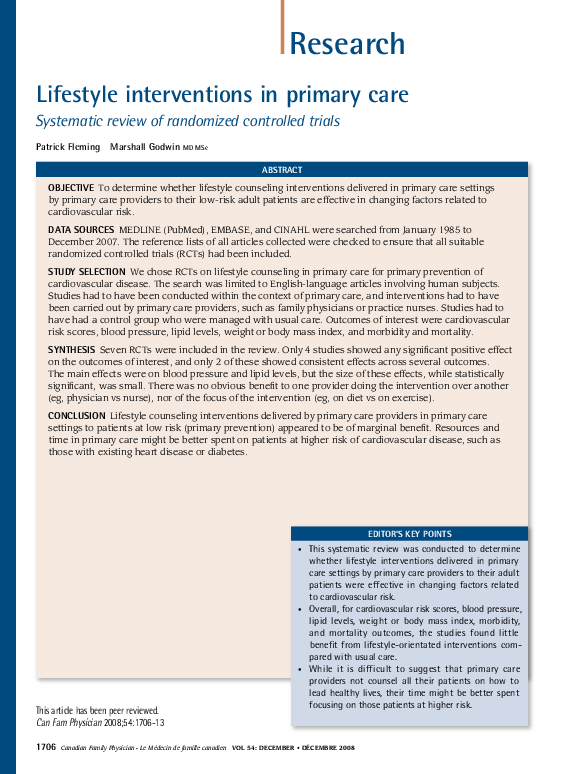 (PDF) Lifestyle interventions in primary care: systematic review of ...