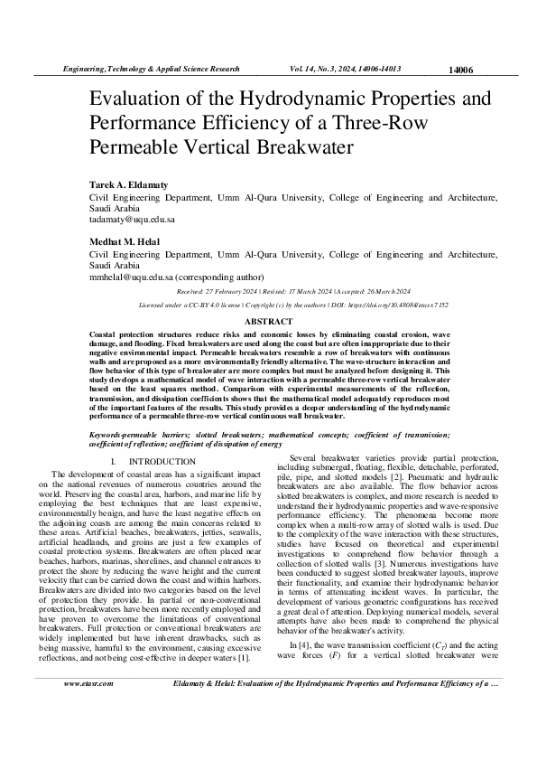 (PDF) Evaluation of the Hydrodynamic Properties and Performance ...