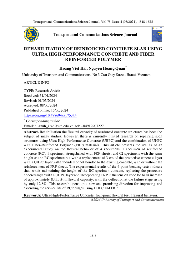 (PDF) Rehabilitation of reinforced concrete slab using ultra high ...