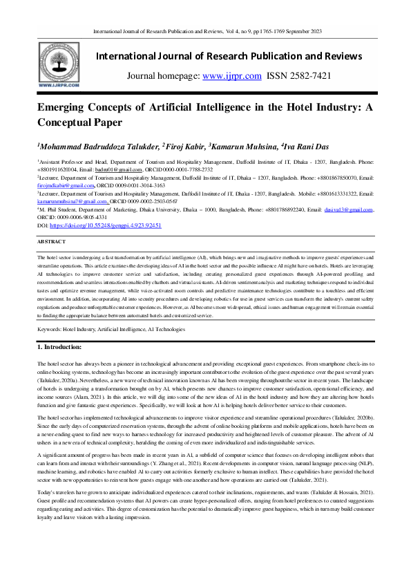 (PDF) Emerging Concepts of Artificial Intelligence in the Hotel ...