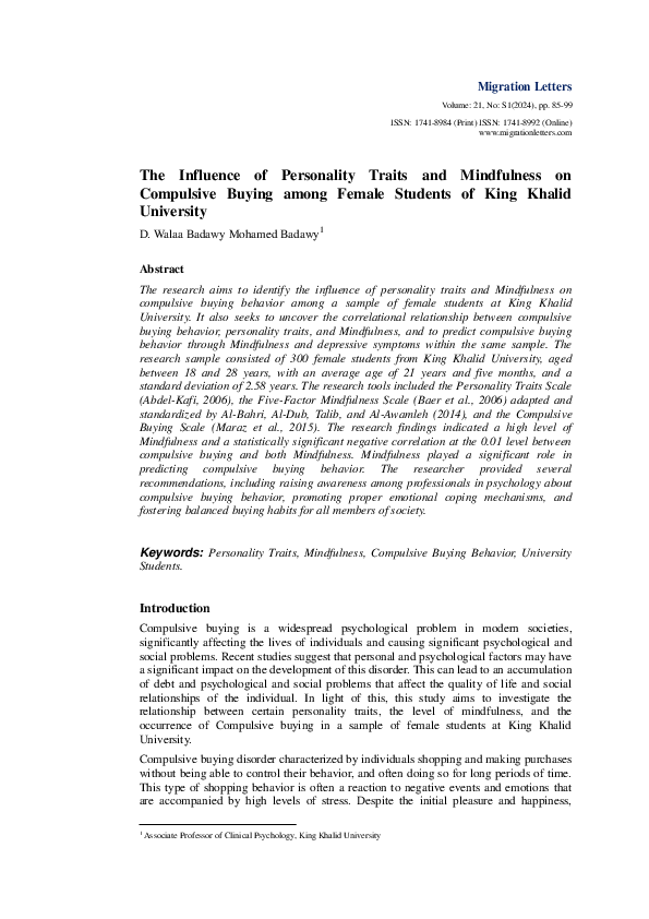 (PDF) The Influence of Personality Traits and Mindfulness on Compulsive ...