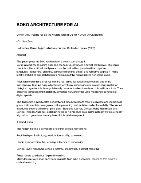 (PDF) BOKO ARCHITECTURE FOR AI Cortex-Only Intelligence as the ...