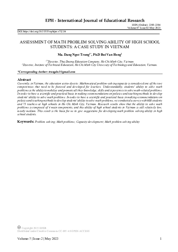 (PDF) Assessment of Math Problem Solving Ability of High School ...