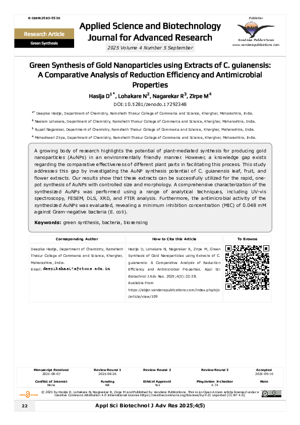 (PDF) Green Synthesis of Gold Nanoparticles using Extracts of C ...