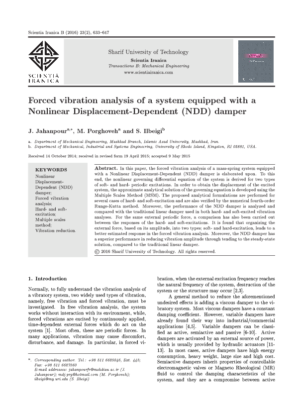 (PDF) Forced vibration analysis of a system equipped with the nonlinear ...