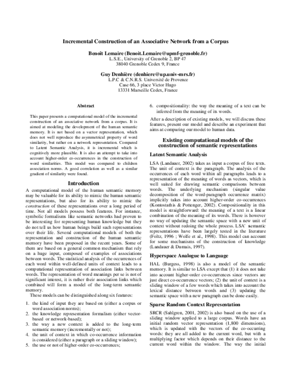 (PDF) Incremental construction of an associative network from a corpus